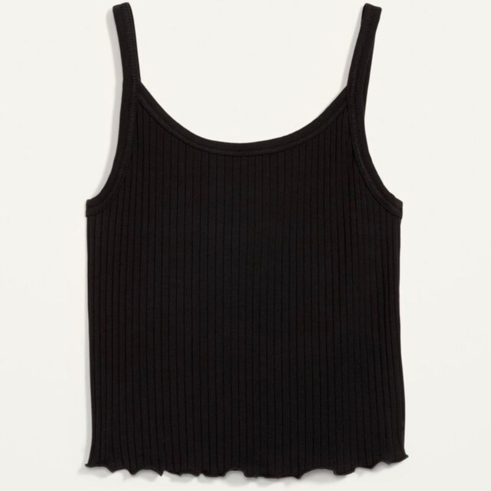 NWT Old Navy Fitted Cropped Lettuce Edge Rib Knit Tank Top Black 3X